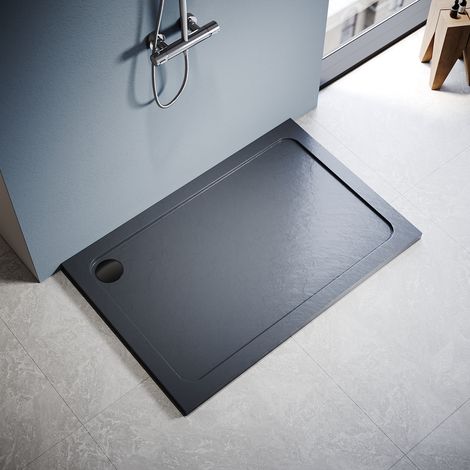 ELEGANT Anti-Slip Rectangular Slate Effect Shower Tray Gray with Free Waste 1200 x 800 x 40 mm