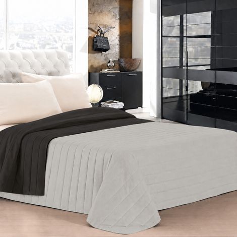 Trapuntino Matrimoniale Bicolore Double Face 250x250 cm Made in Italy in Microfibra con Imbottitura Anallergica – Copriletto Trapuntato Reversibile per Primavera, Estate e Mezza Stagione  Grigio-Nero (1/4)