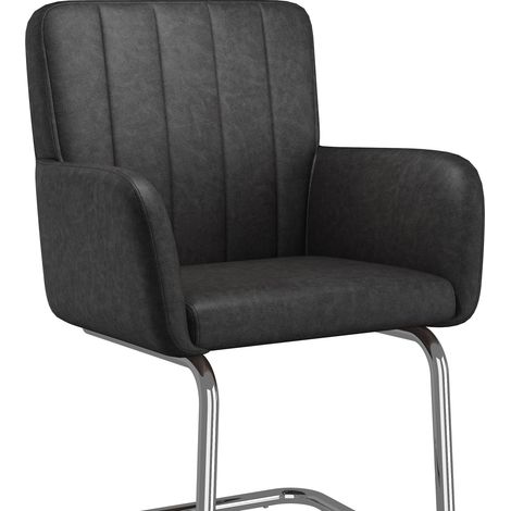 Set di 6 sedie da sala da pranzo in pelle PU nera con gambe metalliche a Z (1/5)