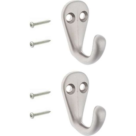 2x Crochet simple en métal finition nickel satiné avec vis Mural Cuisine Salle de bain Porte Manteau Serviette Sac Couvert Vêtement Dressing Meuble Placard Patère (1/2)