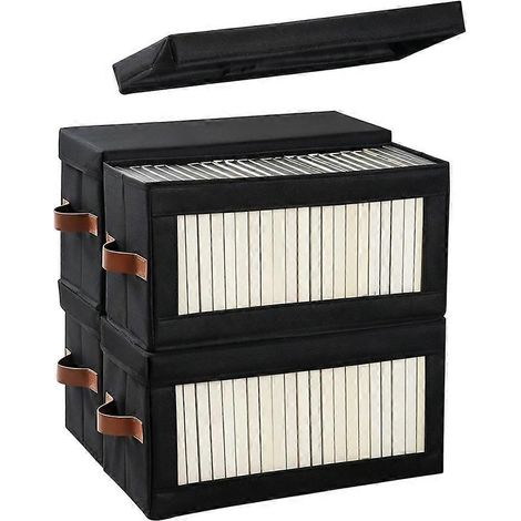 Boîte de rangement pour 4 DVD avec fenêtre transparente, organisateur de boîtiers DVD avec couvercle et poignées, peut contenir jusqu'à 104 boîtiers. (1/5)