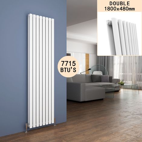 ELEGANT 1800 x 480 mm White Designer Vertical Column Radiator Double Designer Oval Panel Heater Radiators + Anthracite Thermostatic Radiator Valves (1/5)