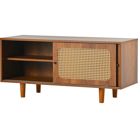 Scarpiera in legno truciolare color noce con 2 ante in rattan e ripiano regolabile HOMVRA (1/5)