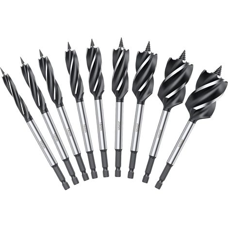 JSSEVN - 9PCS Carbon Steel Twist Drill Bit Set, 10mm to 35mm, Auger Bit for Hard and Soft Wood, Optimal Speed Recommendation (1/5)