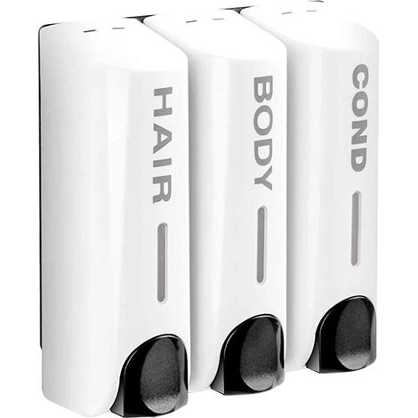 Distributeur de savon liquide (blanc) - Distributeur de gel douche/lotion - Fixation murale - Récipient pour shampoing et gel douche - Accessoire polyvalent pour salle de bain et toilettes (1/5)