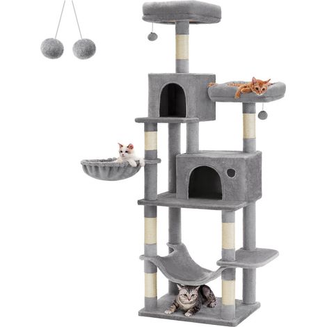 Feandrea – Arbre à chat 199 cm – Grande tour de jeux multi-niveaux – Housses amovibles – 5 niveaux avec poteaux à griffer et niches confortables
