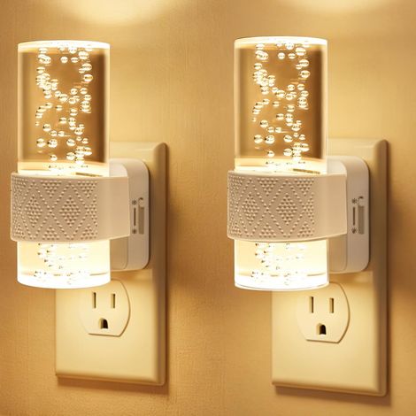 Veilleuse Prise Electrique avec Capteur Crépusculaire, LED Applique Murale Intérieure Dimmable 0-100 LM 3000K Lumière Chaude Acrylique Veilleuse Chambre Cuisine Escalier Décoration, Lot de 2 (1/5)