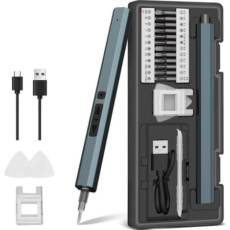 Dinow Tournevis de Precision Electrique Sans Fil. 30 en 1 Mini Tournevis Electrique Sans Fil Avec LED Pour Réparer Smartphone PC Lunettes Jouets Montres (1/5)