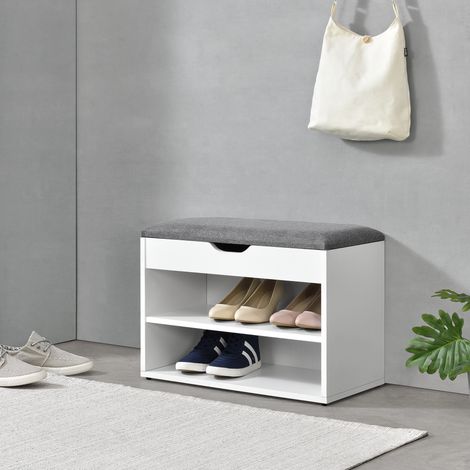 Panchina Portascarpe Gentofte con Seduta Imbottita a Ribalta 46x60x30 cm Bianco/Grigio [en.casa] (1/5)