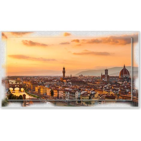 Lupia - Quadro moderno su Tela con Cornice stampata NEWEXT 75x135 cm, paesaggi localismi italiani, per casa soggiorno capezzale camera da letto hotel ufficio, FIRENZE PANORAMA CITY BROWN (1/4)