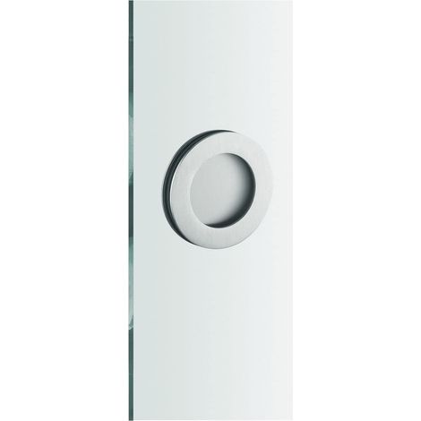 FSB 0 13 4256 00100 6204 Poignée en coquillage ronde pour portes coulissantes en verre Épaisseur du verre 8 mm, Coquille Ø 75 mm, acier inoxydable mat, argent