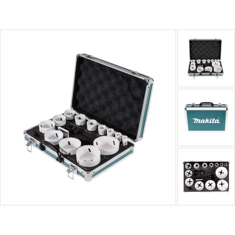 Makita D-47307 Scies cloche - 13 pièces + Ressort d'éjection + 2x Supports avec Foret de centrage + Boîtier en aluminium de haute qualité (1/5)