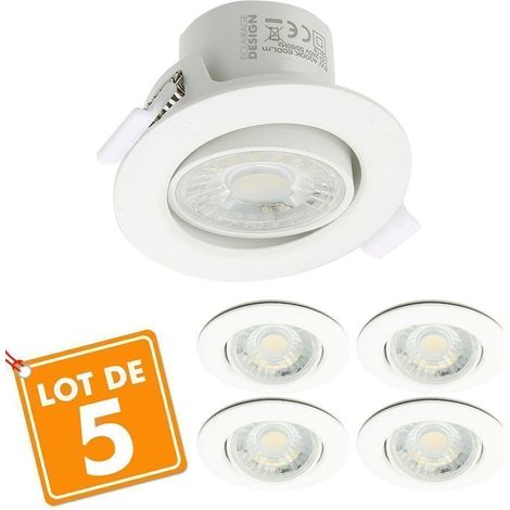 Lot de 5 Spots LED Encastrables Valence 8W Orientable Equ. 75W Température de Couleur: Blanc neutre 4000K (1/5)