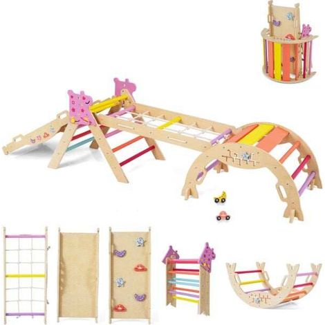 Triangle Baby Climbing Toys, Foldable Wooden Montessori Climbing Set, Indoor Play Area with Colorful Arch and Ramp (1/5)