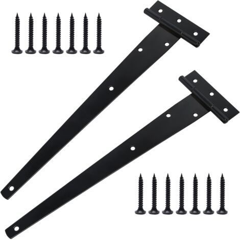 Lot De 2 Charnières de Portes en T Lourde avec Vis de Montage, 300 mm, Charnières de Portes en T Galvanisées pour Portes de Grange Portail en Bois et Fenêtre (1/5)