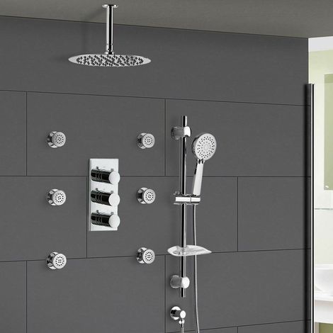 Flora 3 Dial 3 Way Round Set - Slim Shower Head, Handset & Body Jets (1/5)