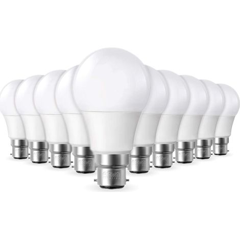 Arum Lighting Pack of 10 B22 LED Bulbs 8.5W equivalent to 60W 806lm Warm White 2700K, Non-Dimmable Class F [Energy Class F] (1/5)