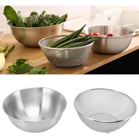 24 cm Sieb, Salatschüssel, Obstschale, Salatschleuder, Schneebesen, Reiskorb (zweiteiliges Set) + Sieb (1/5)