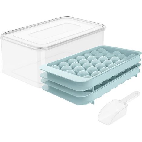 Bacs à Glaçons Ronds avec Couvercle et Boîte - Lot de 3 Bacs Empilables pour Petites Boules Glace, 99 Glaçons Ronds pour Rafraîchir Whisky, Cocktails (1/5)