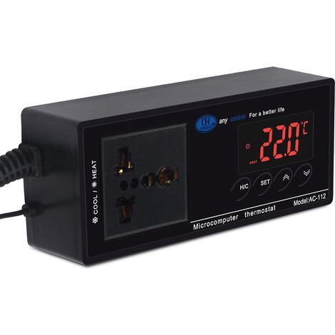 Digitaler Temperaturregler, Thermostatsteckdose, Reptilienthermostat, steuerbar mit Heizung und Kühlung, UK-Stecker, Schwarz