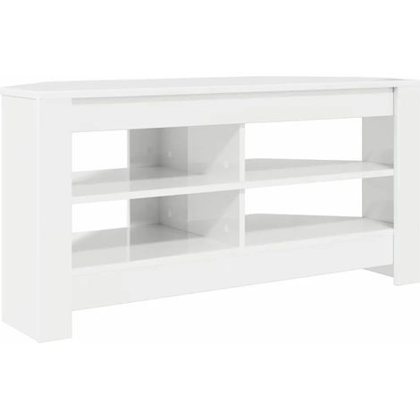 Meuble TV d'angle moderne épuré 102 x 40,5 x 45 cm style contemporain en bois d'ingénierie blanc brillant (1/5)