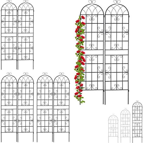 Relaxdays Metal Trellis, Set of 8, Climbing Plant Support, Free-Standing, Vintage Style, 220x50 cm, Garden Panels, Black