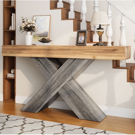 Mesa consola 140 x 30 x 80 cm de aglomerado, estilo madera natural, patas en X DESVIAE (1/5)
