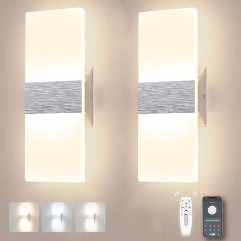 Lot De 2 Applique Murale Led, Acrylique, Dimmable, 12W, 960LM, Télécommande, Application, Salon, Chambre (1/5)
