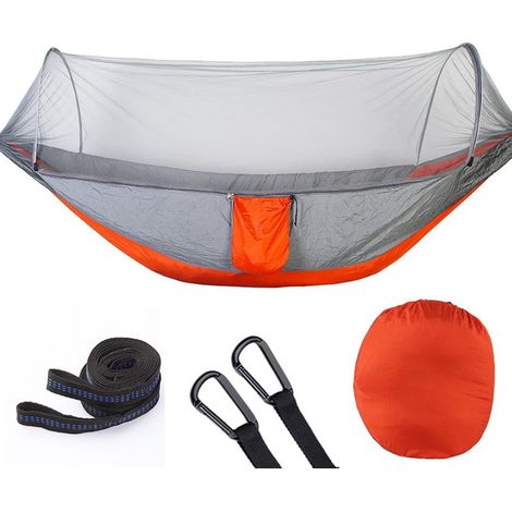 Hamac Moustiquaire, 3 In 1 Ultra-léger Hamacs Camping Capacité, Pliable Respirant Nylon Hamac de Camping pour Jardin Camping Randonnée, Orange, 250x120cm (1/2)