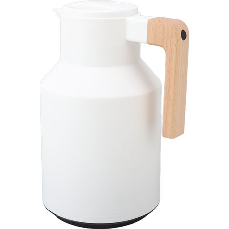 Carafe Isotherme 1000ml à Double Paroi avec Poignée en Bois pour Café, Thé et Jus - Blanc (1/5)