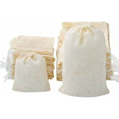 50 PCS Sac Filtrant en Coton 2530 cm Pochon Tissu Réutilisable Sachet Toile de Jute Conception de Corde Twitching pour Infusion du Thé Assaisonnement Braisage Décocté Soupe Filtrage (1/4)