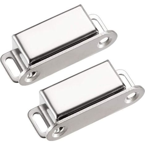 Deux verrous magnétiques pour portes d'armoires, verrous pour portes d'armoires en acier inoxydable, de 46 mm de long, comprenant 8 vis de montage (1/5)