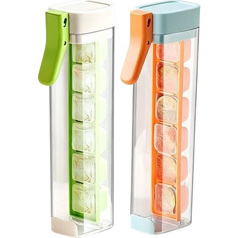 2er-Set Eiswürfelbereiter mit integriertem Stauraum – je 6 Fächer, Druckmechanismus, platzsparend, in frischen Farben (1/5)