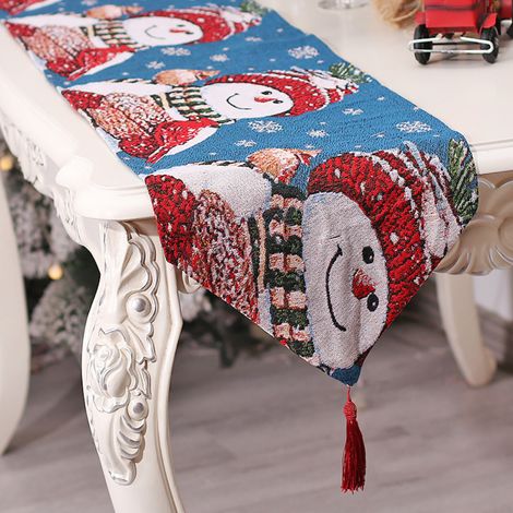 Chemise De Table En Coton Lin - Motif Noel Bonhomme De Neige - Pour Table Cuisine Salon Fete Familiale - 140 X 240 Cm - 1 Piece (1/5)