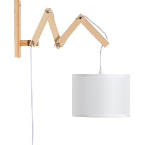 Applique murale extensible en bois avec abat-jour en tissu blanc