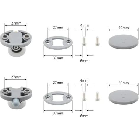 Set mit 4 Türrollen - Mit Rollen - Oval - Schmetterlingsförmig (25 mm - 4 Stück) (25 mm - 4 Stück) (1/4)