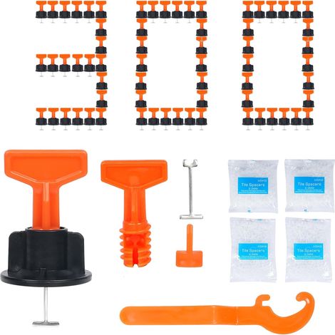 Kit De Nivellement Pour Carreaux 300 disques de nivellement,1000 disques 2 mm et 1000 disques 3 mm,réutilisable avec 6 clés spéciales et 400 tiges en acier inoxydable pour murs et sols (1/5)