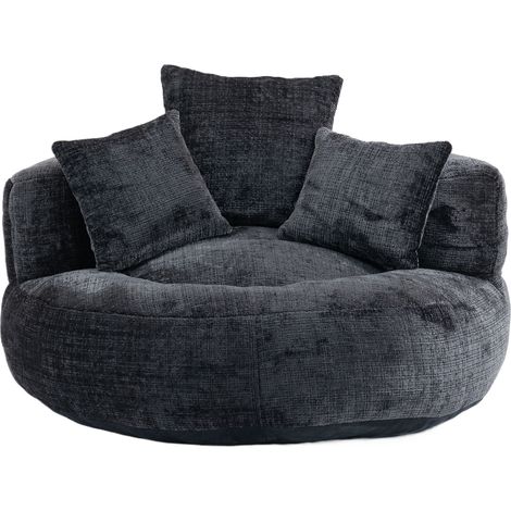 CHICFURN Poltrona lounge 108 x 108 x 52 cm in ciniglia nera con 3 cuscini, senza montaggio (1/5)