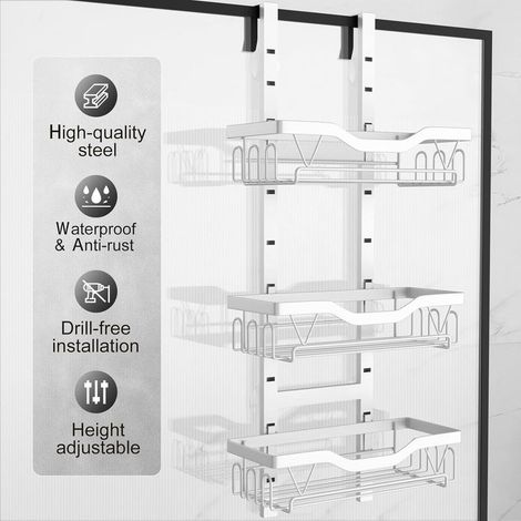 Etagere Douche à Suspendre, Rangement Douche sans Percage aver 3 PCS Réglable Panier à Suspendre pour le Gel et le Shampooing (Blanc - 3 couches) (1/5)