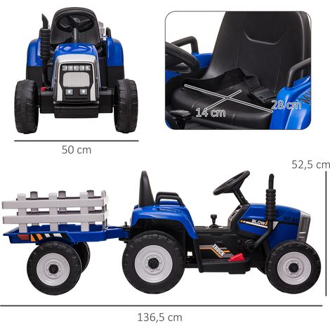 Voiture électrique pour enfants avec remorque, télécommande, phares, 3-6 km/h, pour les enfants de 3 à 6 ans, bleue (1/5)