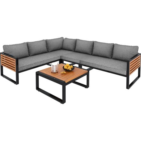 Conjunto de Jardín de 6 Plazas en Metal y Poliéster con Mesa, 2 Sofás, Sillón y Cojines Gruesos, Gris (1/5)