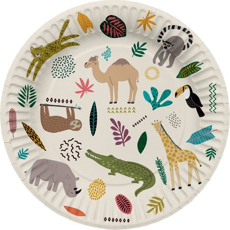 Vaisselle Assiette Papier Ø 23cm 8 pièces Zoo Anniversaire Dîner, Enfants Party, Fête, Mariages, Baby Shower, Multicolore