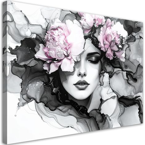 Wandbild Frau mit Blumen auf dem Kopf 60x40 cm
