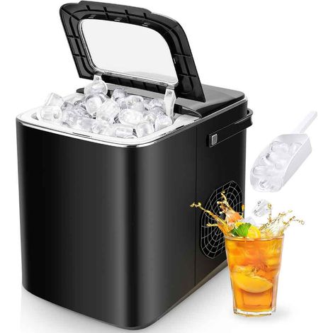 Eismaschine – 9 Eiswürfel in 6 bis 8 Minuten, 12 kg in 24 Stunden – Selbstreinigend, Alarm bei niedrigem Wasserstand/vollem Eisbehälter (1/5)