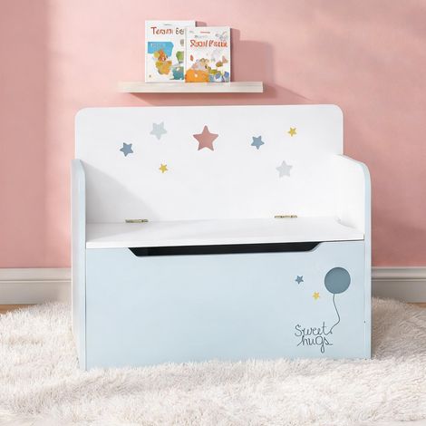 Banc coffre enfant avec dossier laqué bleu 60 x 30 x 50 cm (1/5)