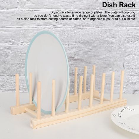 Porte-vaisselle en bois 7 cases, égouttoir de cuisine avec étagères pour ustensiles et assiettes (1/5)