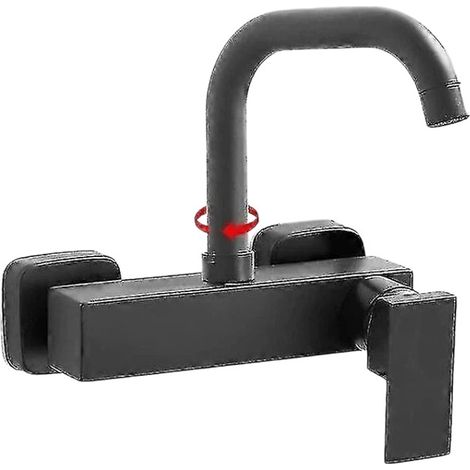 Robinet de cuisine mural noir mat avec bec long pour baignoire et bidet, mitigeur eau chaude/eau froide entièrement en métal (1/5)