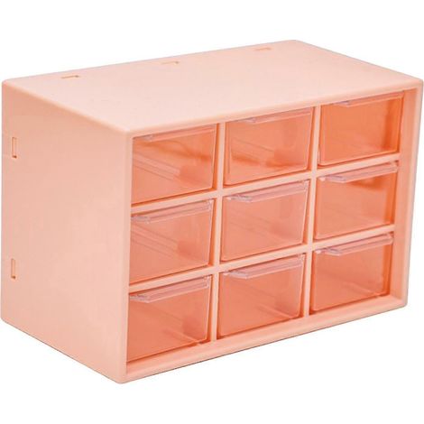 Stapelbare Aufbewahrungsboxen aus Kunststoff für Bastel- und Kleinteile mit 9 Schubladen, ideal für Schreibtisch, Schrank und Haushalt.-Pink (1/5)
