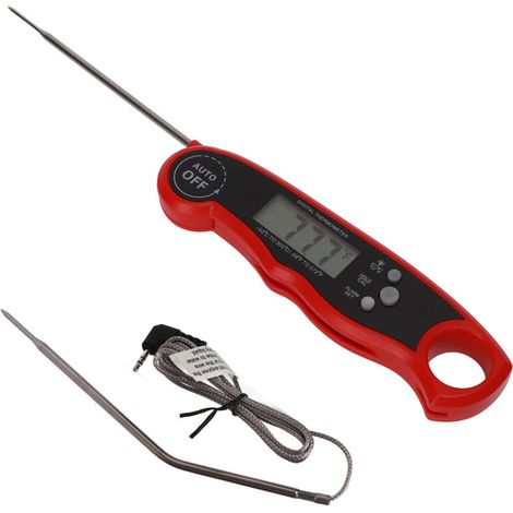 Digital meat thermometer with 2 probes, alarm function, and backlight for cooking liquid meat in the oven, grilling, and barbecuing. (1/4)