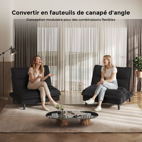 Lot de 2 Fauteuil Convertible Noir -tapis beige offerte– Canapé Lit et Fauteuil de Sol Confortable, Housse Lavable en Machine (1/5)